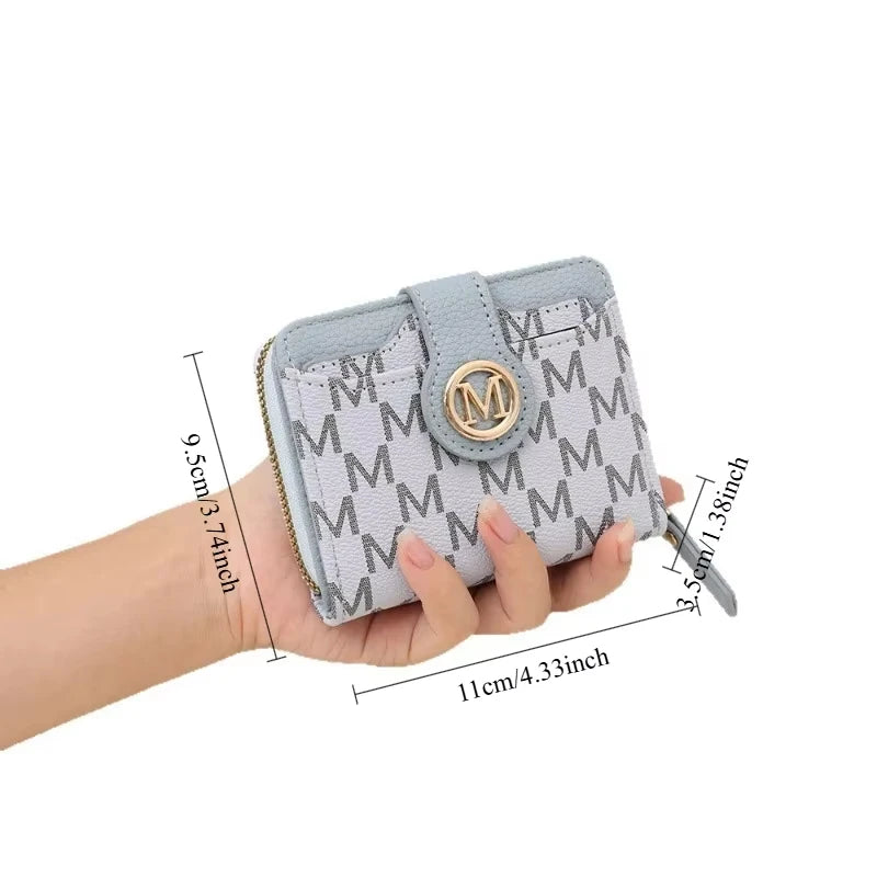 Cartera corta para mujer, monedero con cremallera con letra M, monederos para monedas, bolsas para dinero, tarjetero, bolso de mano
