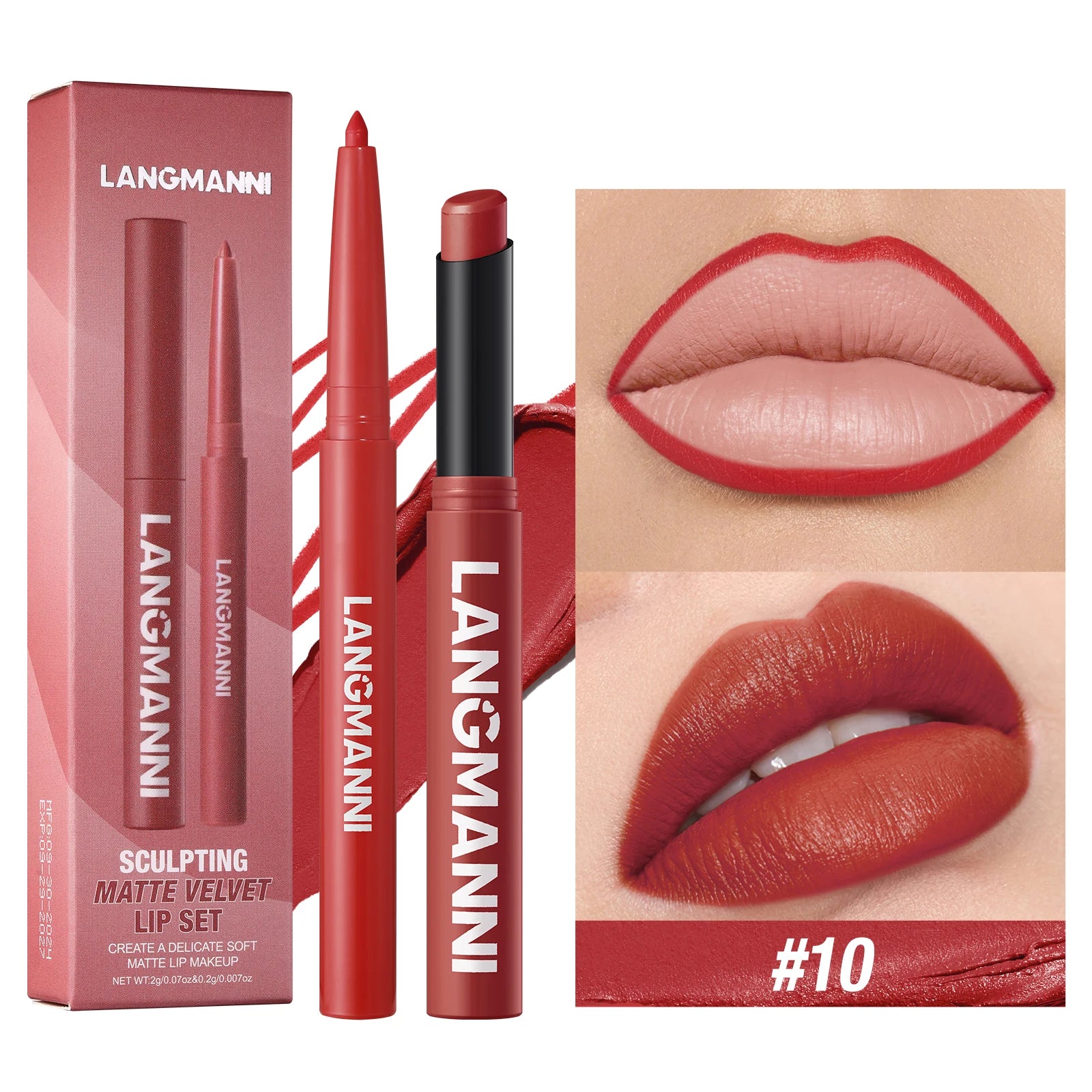 Delineador de labios impermeable integrado + juego de lápiz labial, sin manchas, sin desvanecimiento, sin taza, duradero, fácil de crear un maquillaje perfecto.