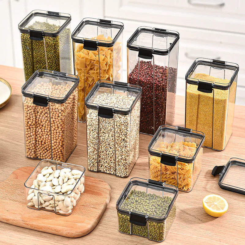Tarros sellados para cocina, organizador de almacenamiento de granos, tanque grande de plástico a prueba de humedad, juego de tarros de condimentos para el hogar