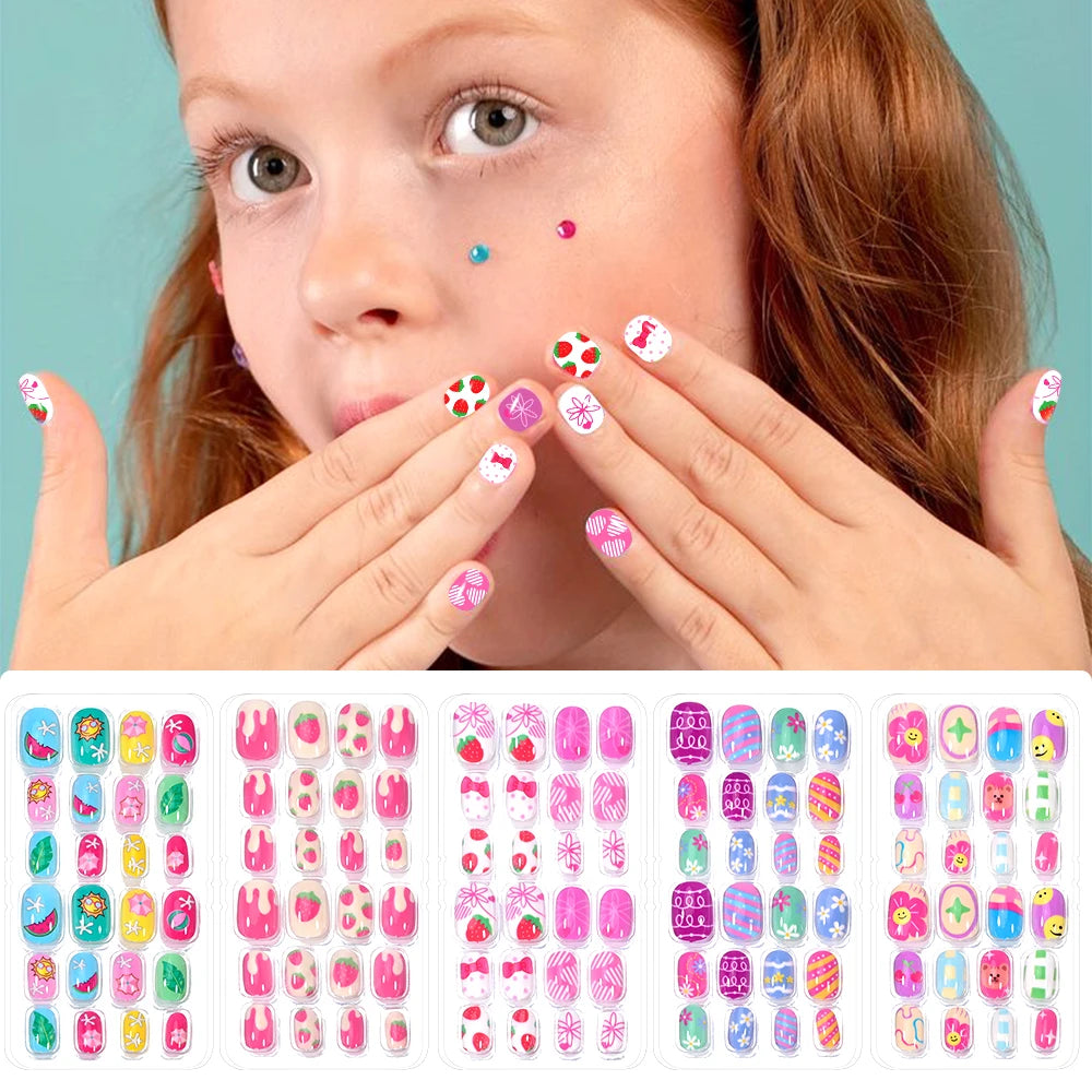 120 unids/set lindo dibujo en uñas Rosa degradado fresa princesa amor corazón estrellas puntas de uñas decoraciones de uñas para niñas