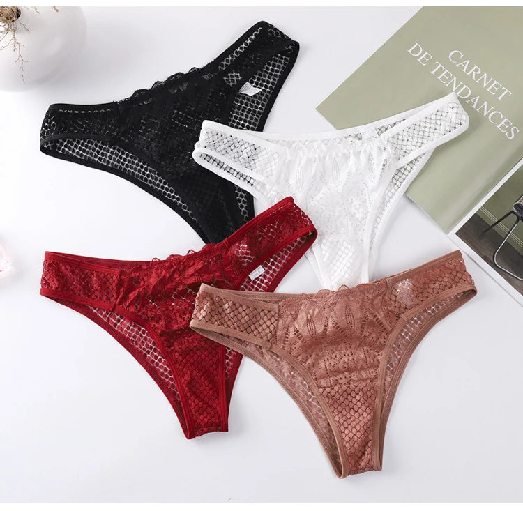 Meet'r-bragas sexis de encaje de cintura baja para mujer, ropa interior transparente de alta elasticidad, Tanga, lencería, Tanga, ropa interior caliente