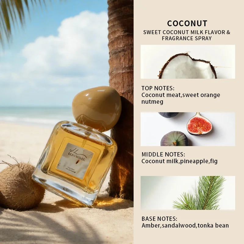 Perfume de Coco para Mujer, Aroma a Agua de Coco No Grasoso, Fragancia Tropical Unisex de Larga Duración para el Verano, Bruma Corporal