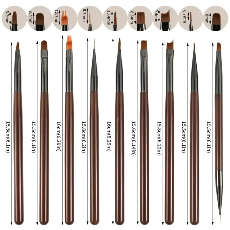 9 Bolígrafo de gel UV, pincel para uñas DIY, pincel para pintar acrílico, delineador de ojos para diseño de uñas, herramientas de pintura para exhibición de puntas de uñas.