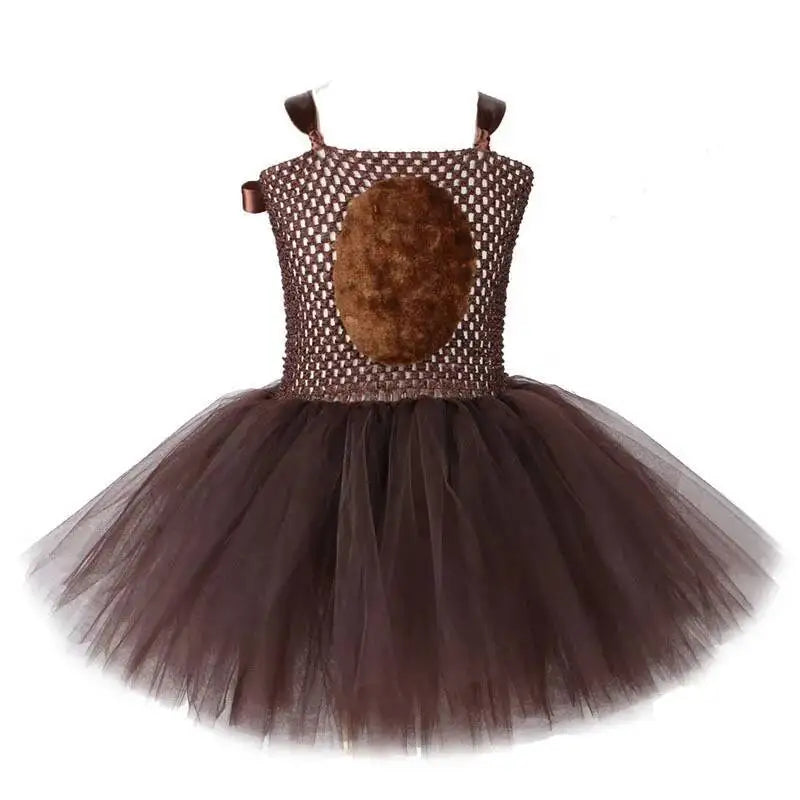 Vestido tutú de oso marrón para niñas, disfraz de Animal de Halloween, traje de Navidad y cumpleaños para niños, ropa para niños con orejas y cola de lazo
