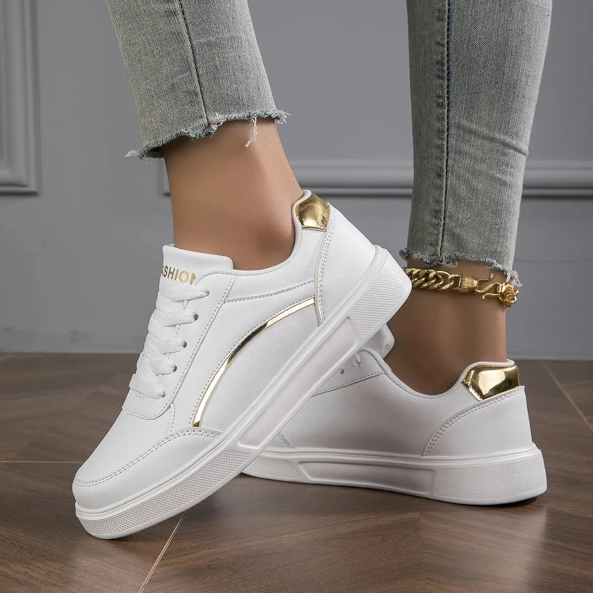 Baasploa Zapatillas de deporte informales para mujer Zapatillas de plataforma de cuero para mujer Zapatos de skate cómodos clásicos antideslizantes