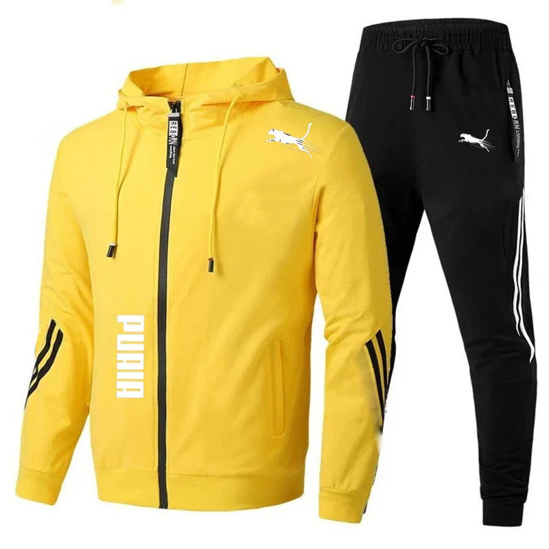 Conjunto de chándal de primavera y otoño para hombre, Sudadera con capucha de manga larga y Joggers, ropa deportiva de 2 piezas para correr y Fitness, ropa informal