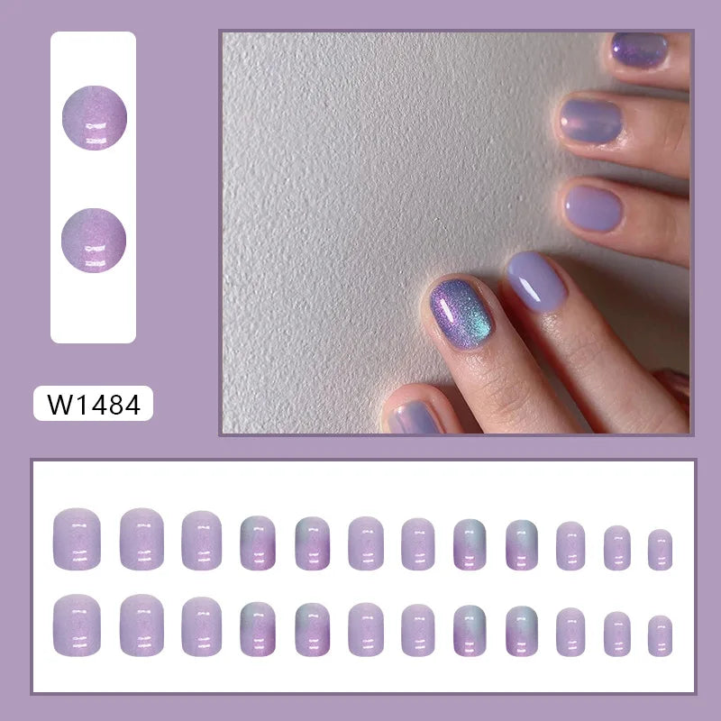 Dulce francés 24 Uds. De uñas postizas degradadas rosas, manicura de dedos artificiales brillantes, uñas postizas reutilizables para mujeres