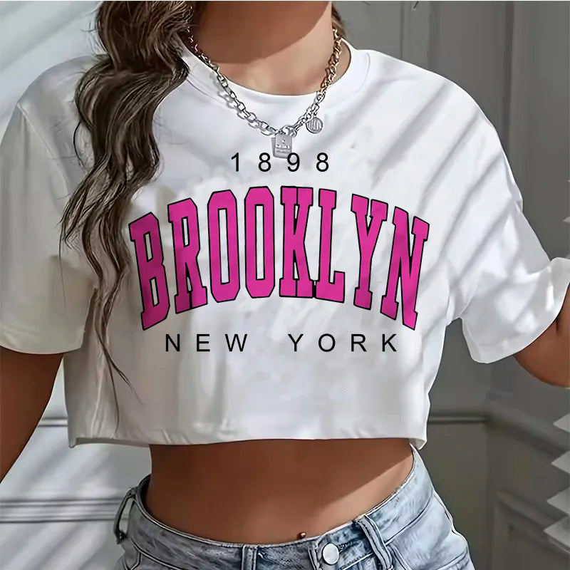 Camiseta Los Ángeles número 91 Brooklyn gráfico cuello redondo deportes Crop camiseta Casual Crop Top mujeres recortadas