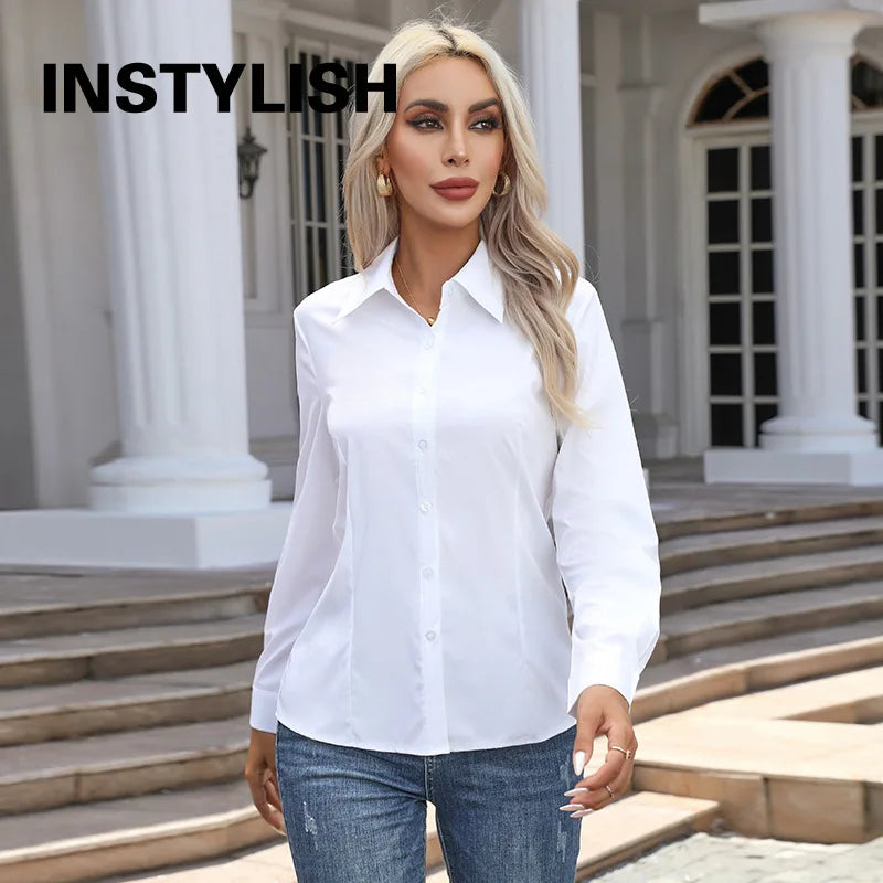 Blusa Elegante de Gasa con Botones para Mujer, Camisa Informal de Manga Larga con Cuello Camisero para Primavera y Verano, Blusa Tipo Túnica para Oficina