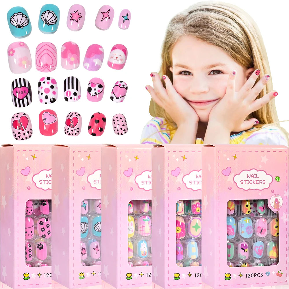 120 unids/set lindo dibujo en uñas Rosa degradado fresa princesa amor corazón estrellas puntas de uñas decoraciones de uñas para niñas