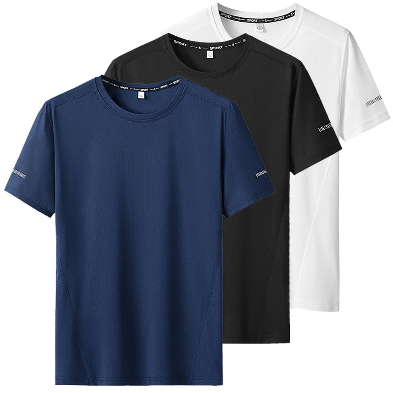 Camiseta deportiva de verano para hombre, camisetas de secado rápido de talla grande 6XL/7XL, camiseta de manga corta con cuello redondo de gran tamaño para Fitness y correr, 3 uds.