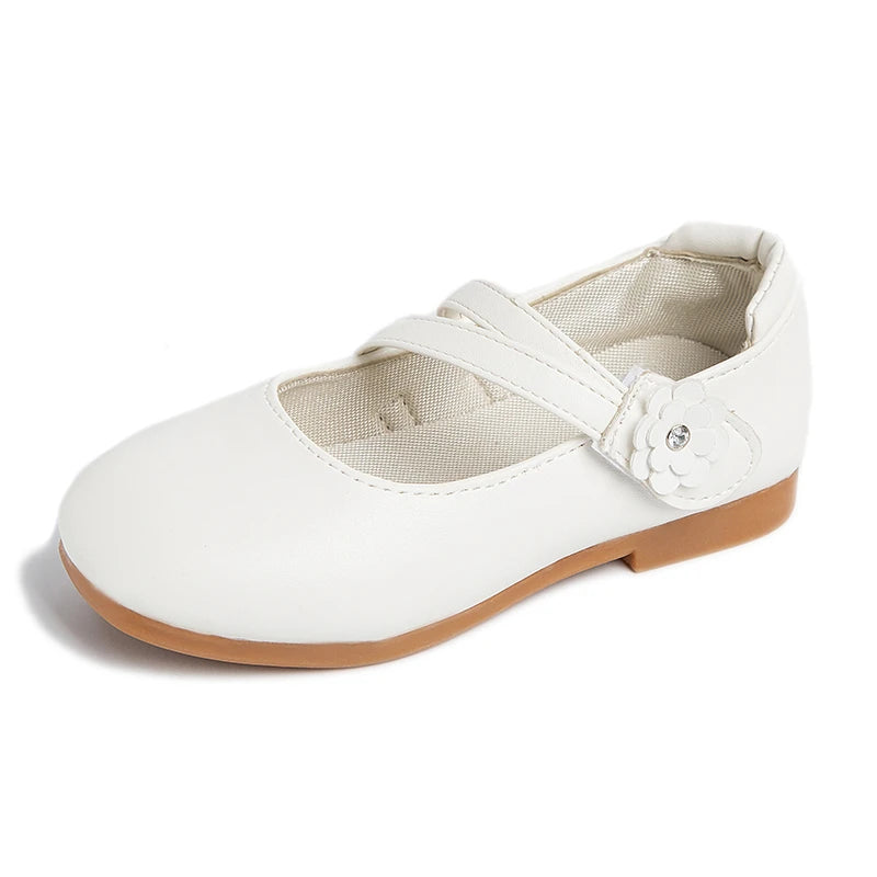 Zapatos de princesa para niñas, zapatos de cuero para niñas medianas y grandes, zapatos planos informales con flores florales para espectáculo de cumpleaños y bodas
