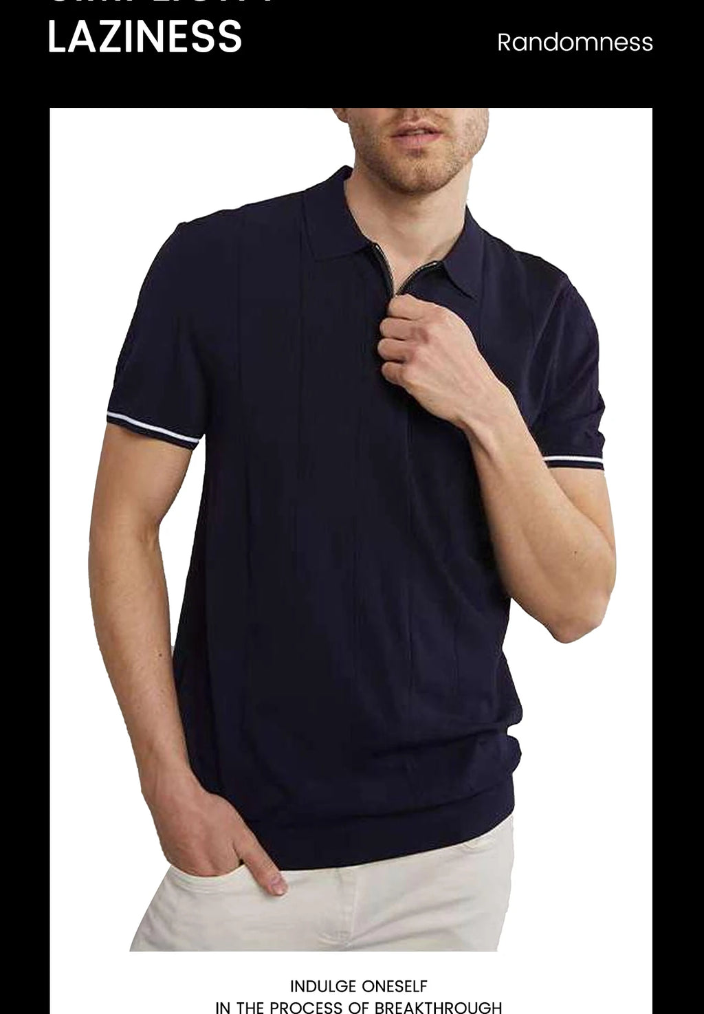 Camiseta Polo de Punto para Hombre CH, con Media Cremallera, Cuello Solapa, Manga Corta, Color Sólido, Casual, de Negocios, Transpirable, para Verano