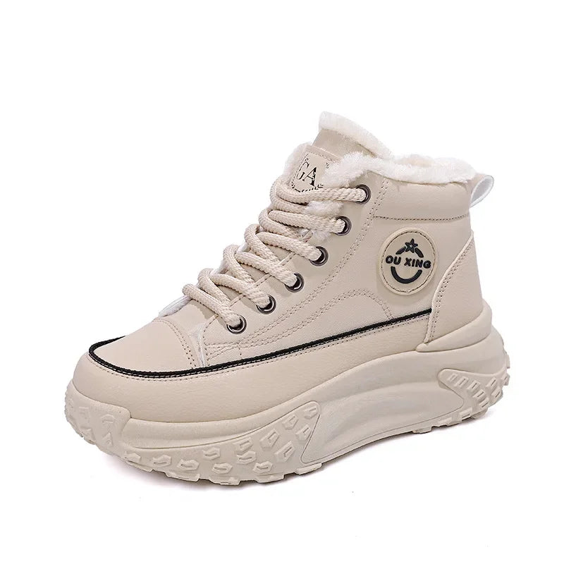 Botas planas de nuevo estilo para mujer, zapatos de algodón cálidos y gruesos con forro polar, zapatos blancos pequeños de alta calidad, Hx-q037, invierno 2023