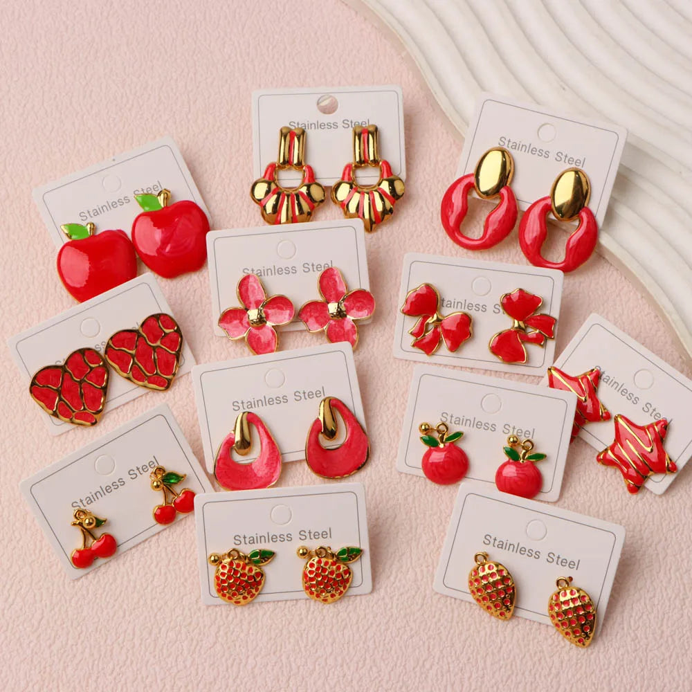 5/10/15/20/30 pares de pendientes coloridos de acero inoxidable a la moda para mujer, estilo mixto, elegantes, geométricos, con forma de corazón, flores, joyería para fiesta