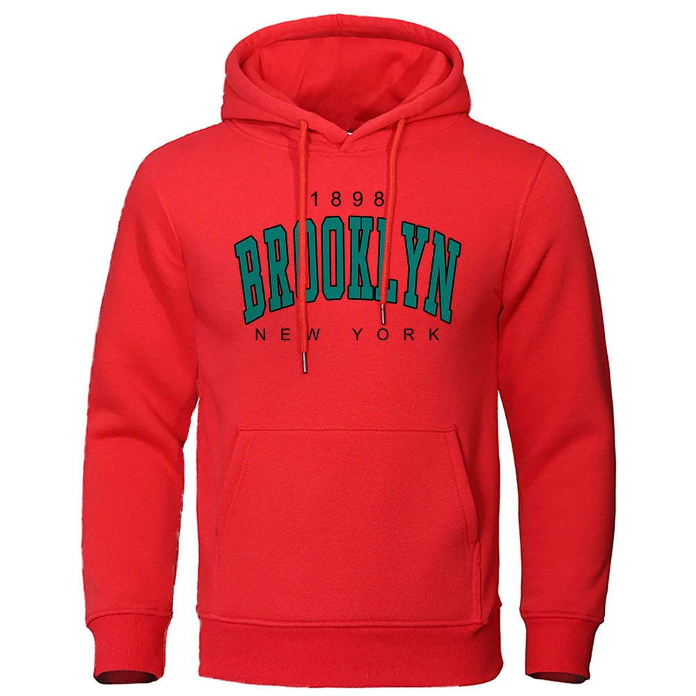 1898 Sudadera con capucha estampada de Brooklyn New York para hombre, ropa creativa con cuello redondo, sudadera de gran tamaño a la moda, Sudadera con capucha de cuello redondo a la moda para hombre