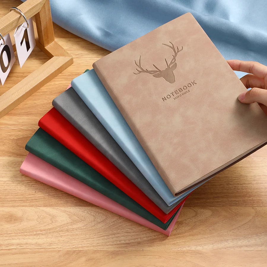 Cuaderno popular con cabeza de ciervo tamaño A5, cuaderno de negocios, diario portátil, cuaderno de bocetos para reuniones de oficina, 180 páginas