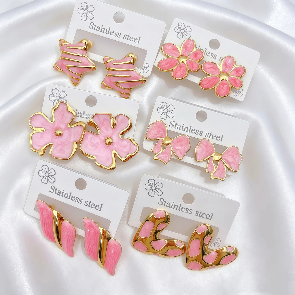 6 pares de pendientes de acero inoxidable con diseño de flores y geometría, coloridos y a la moda, para mujer, regalos para fiestas.