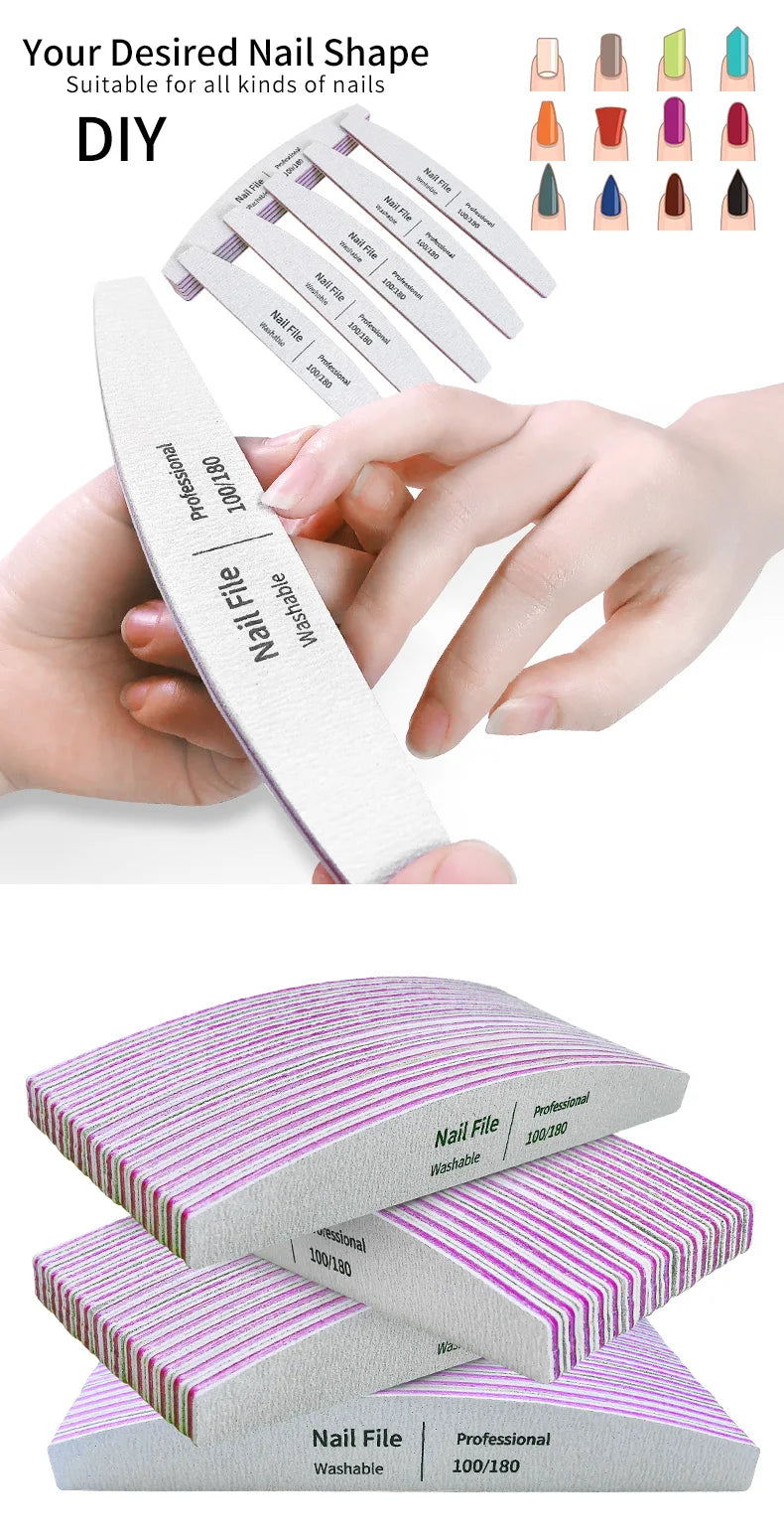 Lima de uñas 100 a 180 herramientas profesionales esmeril para manicura lima 240 papel de lija limas de pulido de Gel para uñas juego pulidor