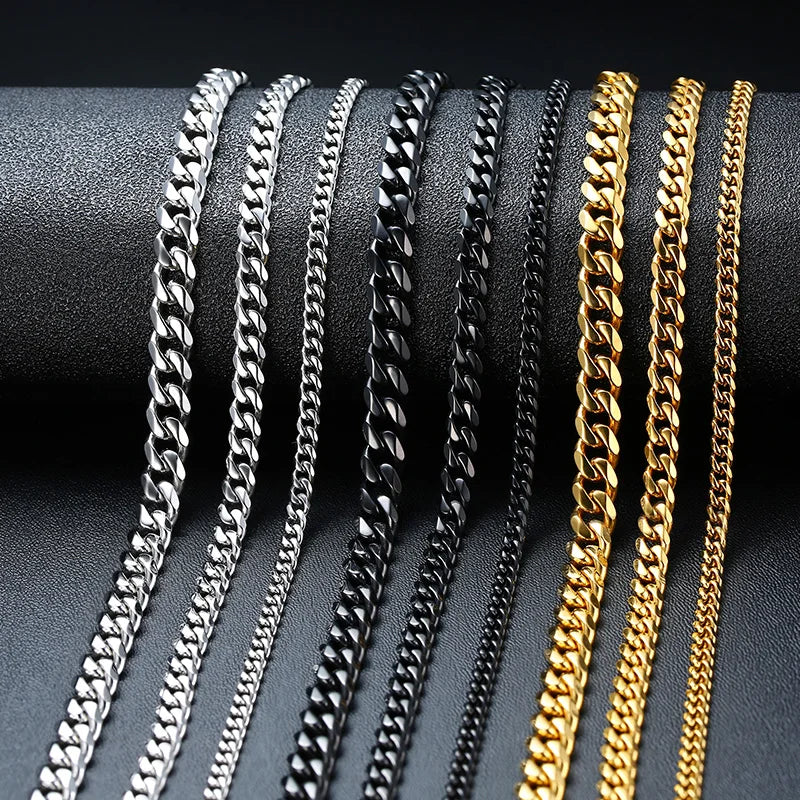 Vnox Collar de cadena cubana para hombre y mujer, gargantillas de cadena de eslabones curvos de acero inoxidable Punk básico, Collar de Metal sólido de Color dorado Vintage