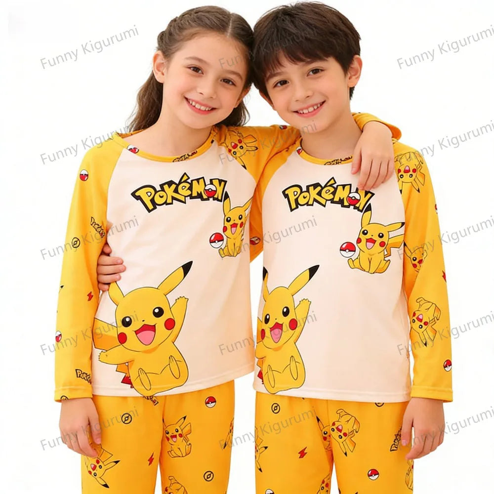 Pijamas de dibujos animados para niños de 3 a 5, 7, 9, 11 y 13 años, conjuntos de ropa para el hogar para niños, pijamas de Pikachu de manga larga para niñas, ropa de descanso para adolescentes