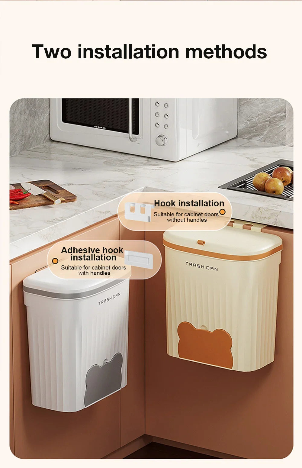 Cesta de basura de cocina de 8,5/12L, cubo de basura montado en la pared con tapa, cubo de basura para baño, cubo de basura para gabinete debajo del fregadero, cubo de Compost