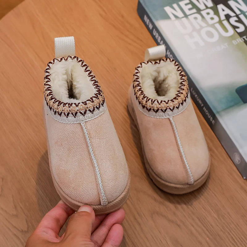 2025 nueva moda botines para niños suave invierno casual niñas zapatos de algodón Color sólido niños escuela botas de felpa zapatos cálidos