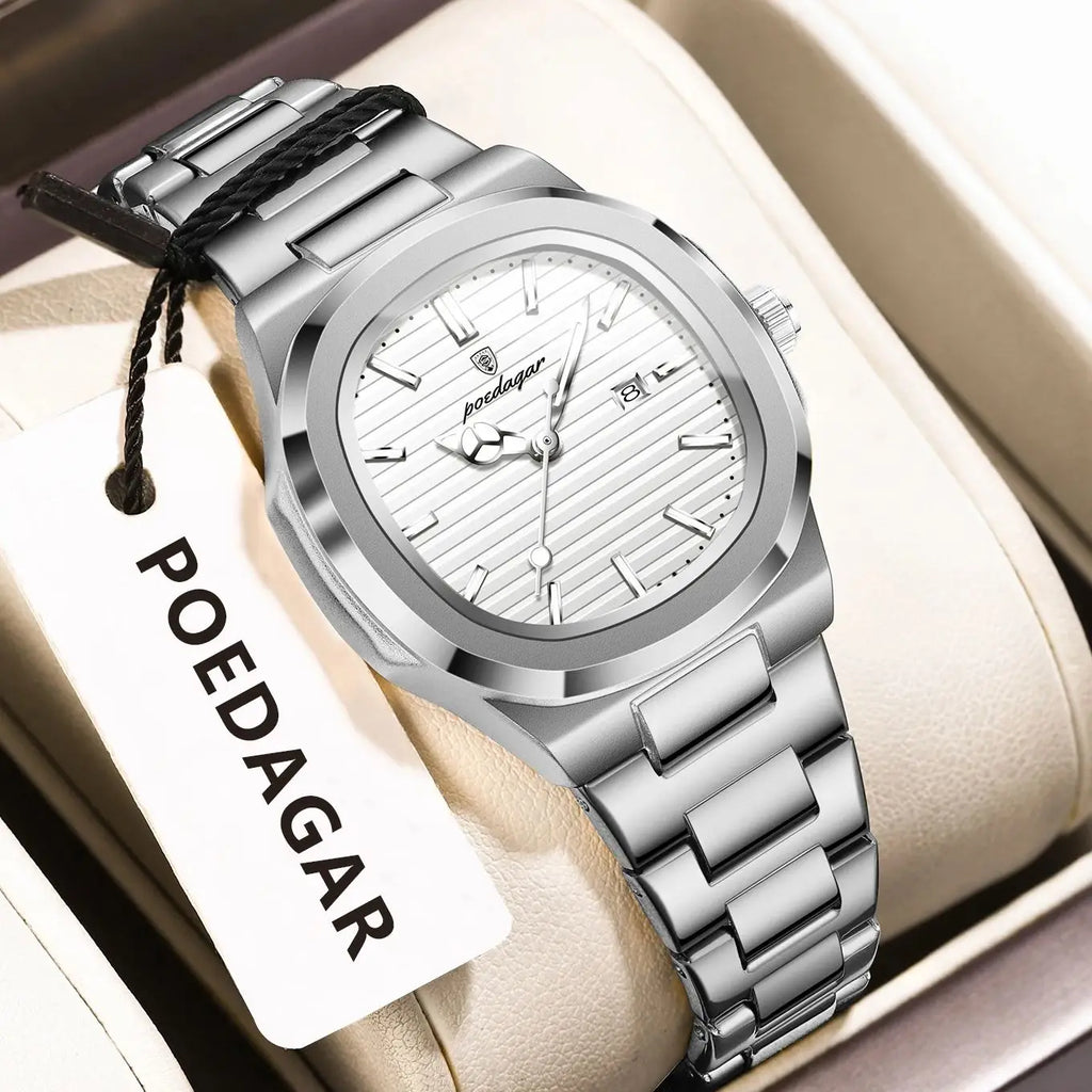 POEDAGAR, reloj de pulsera exquisito para mujer, resistente al agua, fecha luminosa, relojes de moda para mujer, reloj de cuarzo de acero inoxidable para mujer