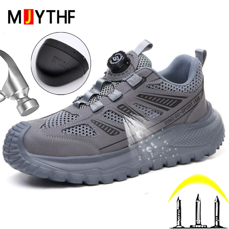Zapatos de seguridad para el trabajo para mujeres y hombres, zapatillas de trabajo antipinchazos, zapatos indestructibles con botón giratorio, botas de trabajo antideslizantes