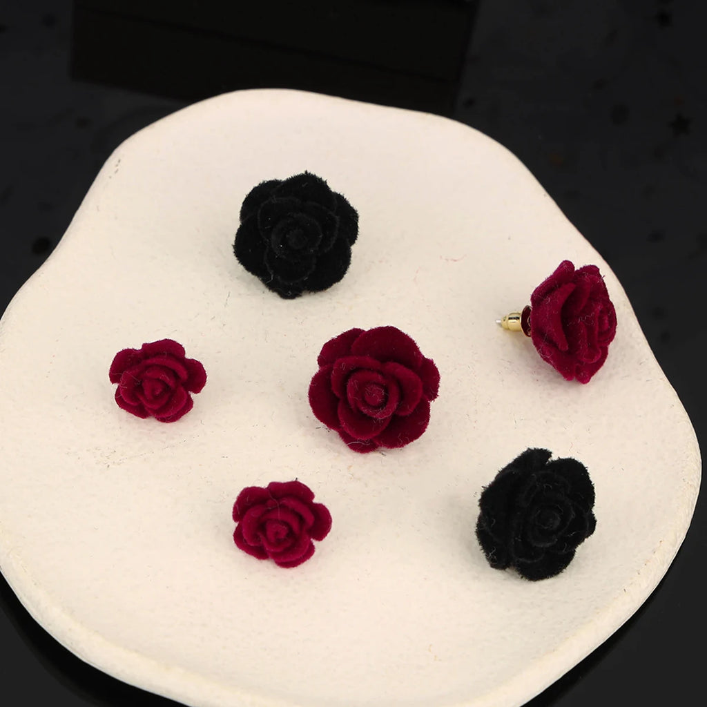 Pendientes y pendientes de flores de terciopelo rojo de moda, minimalistas y personalizados, regalo