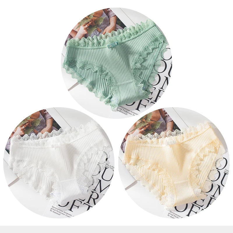 Bragas de algodón para mujer, bragas de encaje sexis, bragas de Color sólido para niñas, juego de ropa interior, ropa interior, Dropshipping 3 unids/lote