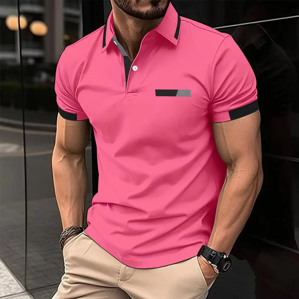 Camiseta deportiva informal para hombre, Polo elástico de manga corta para gimnasio y correr, top con solapa, camiseta ajustada para hombre