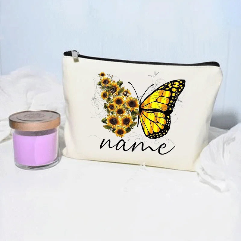 Bolsa de maquillaje de mariposa, billetera personalizada con nombre, almacenamiento de lápiz labial cosmético para mujer, regalo para amantes de las mariposas, minimonedero de moda