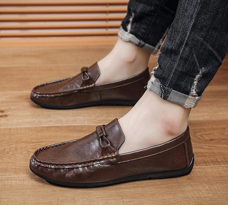 Mocasines de verano para hombre, zapatos de cuero de suela blanda para hombre, zapatos cómodos para conducir