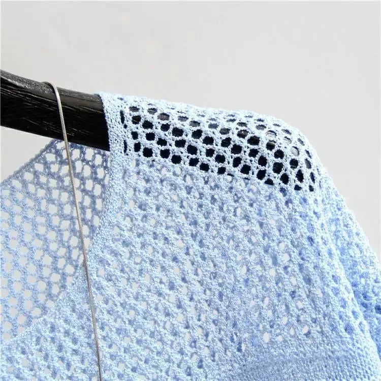 Primavera y novedad de verano, chaleco tejido de seda de hielo, Top calado, parte inferior fina, ropa de calle, camisa para mujer