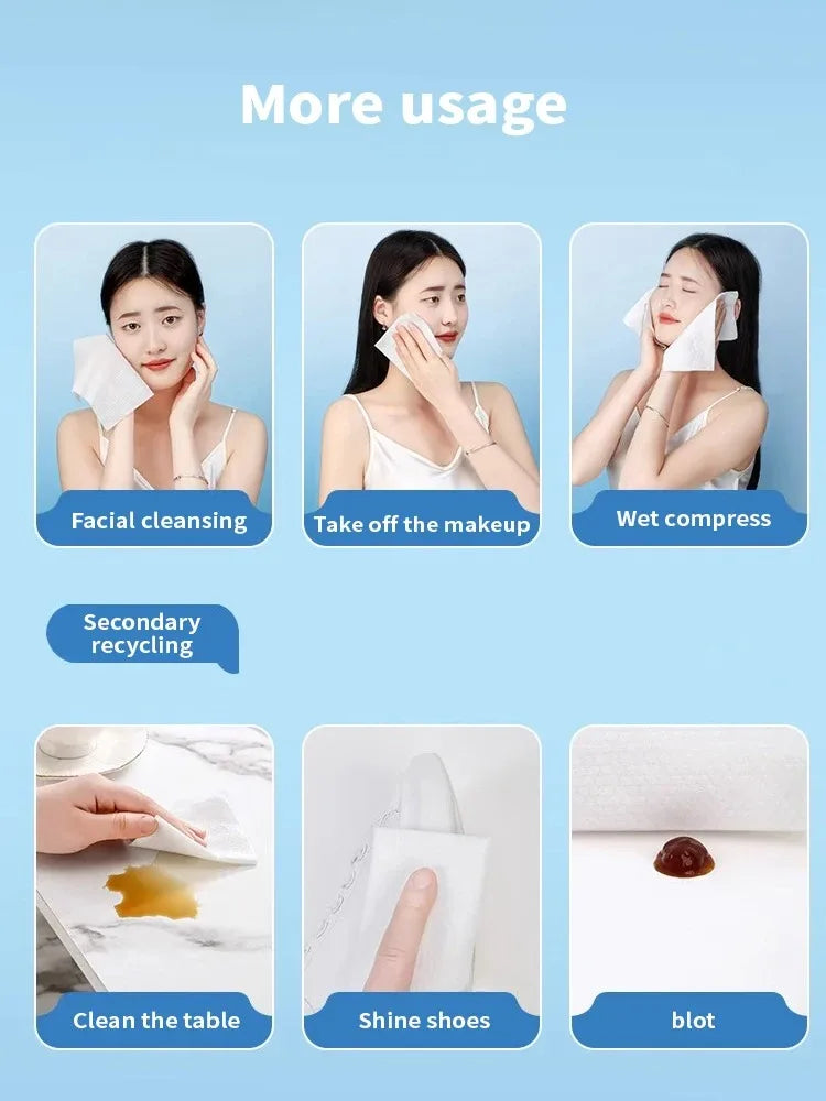 100 Toallas Faciales Desechables Gruesas, 100% Algodón, Tela Suave, para Viaje, Limpieza, Secas y Húmedas, Desmaquillantes, Algodón Perla Reutilizable