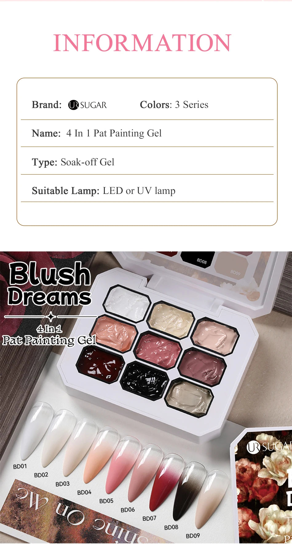 UR SUGAR 9 colores Pat pintura Gel uñas 4 en 1 semipermanente remojo uñas LED UV usadas para patrón de estampado degradado