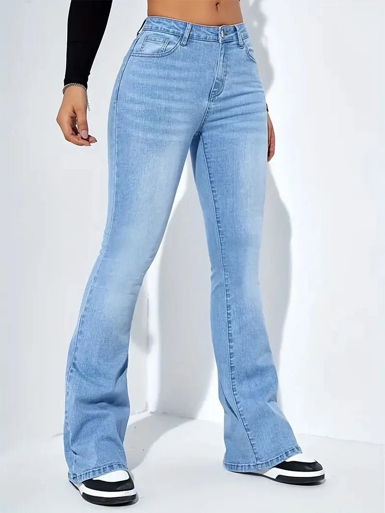 Pantalones vaqueros elásticos acampanados con bigote para mujer, pantalones vaqueros grises de cintura alta con parte inferior acampanada, pantalones largos Punk clásicos Y2K para mujer