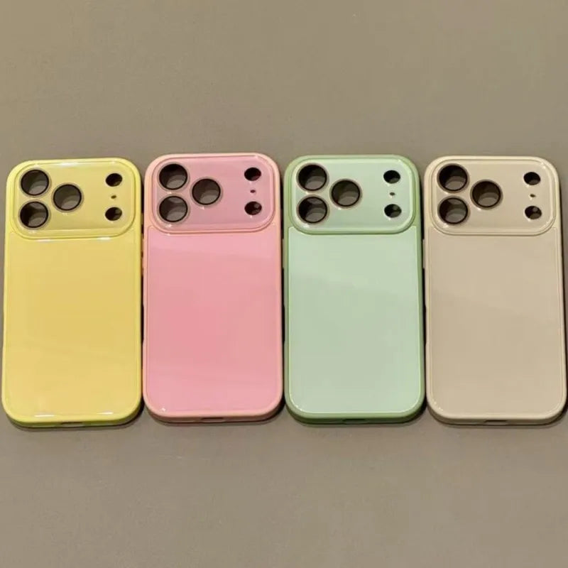 Funda protectora de cámara de vidrio templado de Color caramelo de lujo para iPhone 17 16 15 14 13 12 Pro Max cubierta trasera dura de parachoques a prueba de golpes