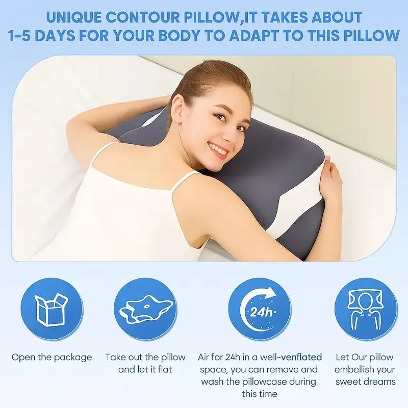 Almohada cervical ergonómica de espuma viscoelástica con forma de mariposa, en forma de C/ajustable de doble altura, con funda transparente - soporte lateral/decúbito supino/almohada