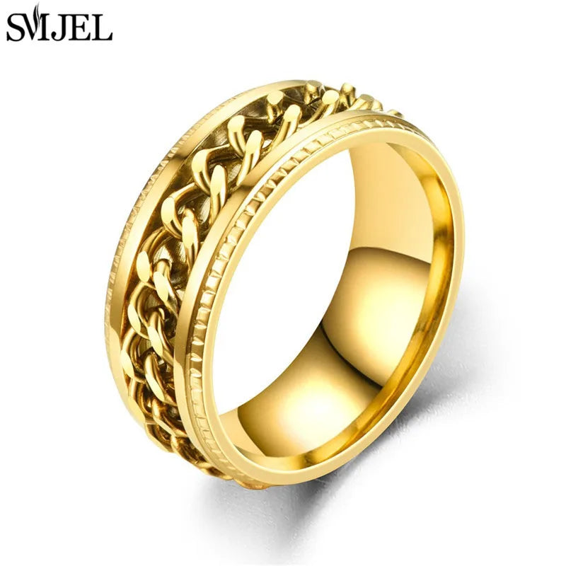 Anillo de cadena giratoria de acero inoxidable para hombre, sortija giratoria multifuncional de 8mm, joyería para pareja, 2024