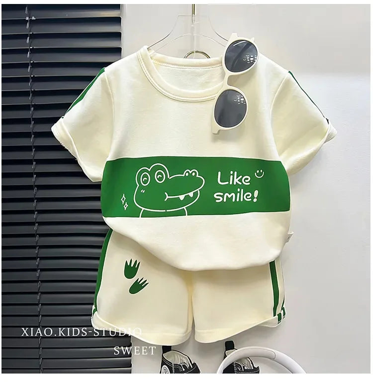Traje de manga corta para niños, conjunto a rayas para niñas y niños, Tops de verano + ropa corta para bebés, novedad de 2024