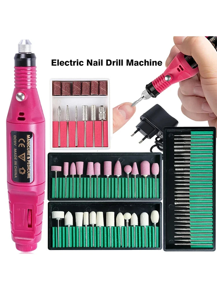 Taladro de uñas profesional eléctrico para manicura, juego de cortadores de fresado, limas para uñas, brocas, herramientas para quitar esmalte de Gel
