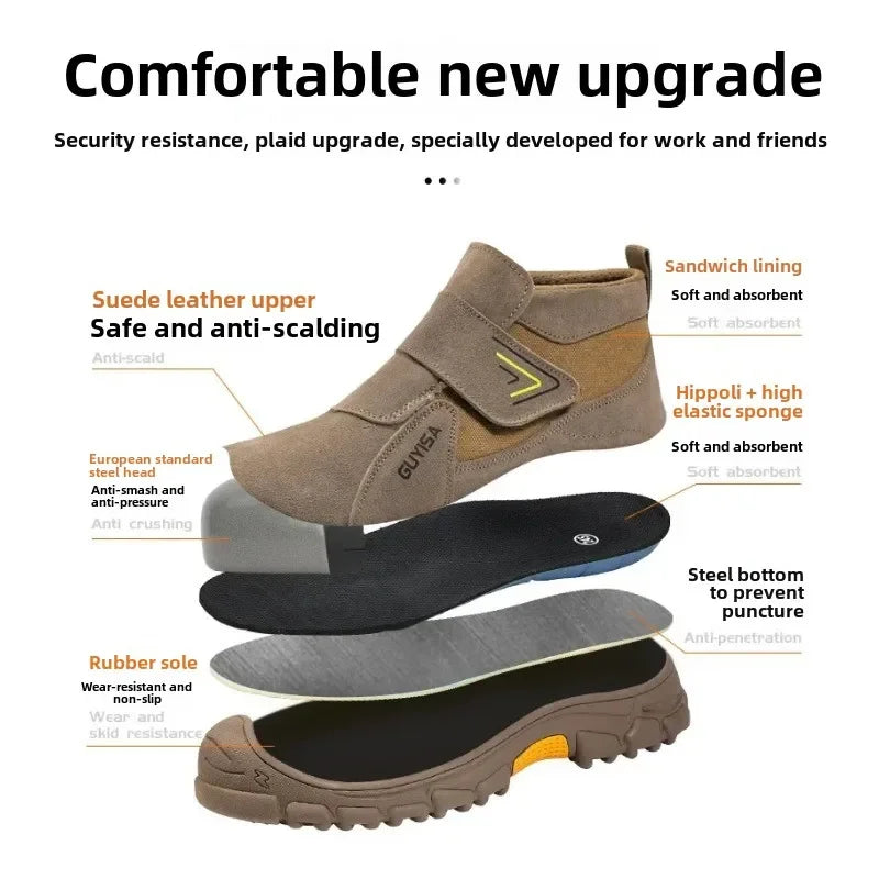Nuevos zapatos de seguridad antigolpes y antipinchazos para hombres y mujeres, botas protectoras, zapatos de gamuza resistentes al desgaste, antiescaldaduras