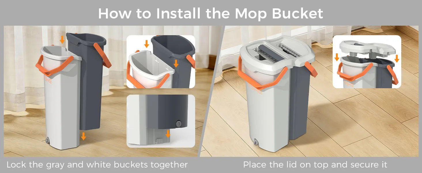 Juego de Mopa y Cubeta con Cubeta Desmontable que Ahorra Espacio, Mopa de Pared con Rotación de 360° °   Cabezal de Mopa Giratorio, 2 Almohadillas de Microfibra Reutilizables para Mopa