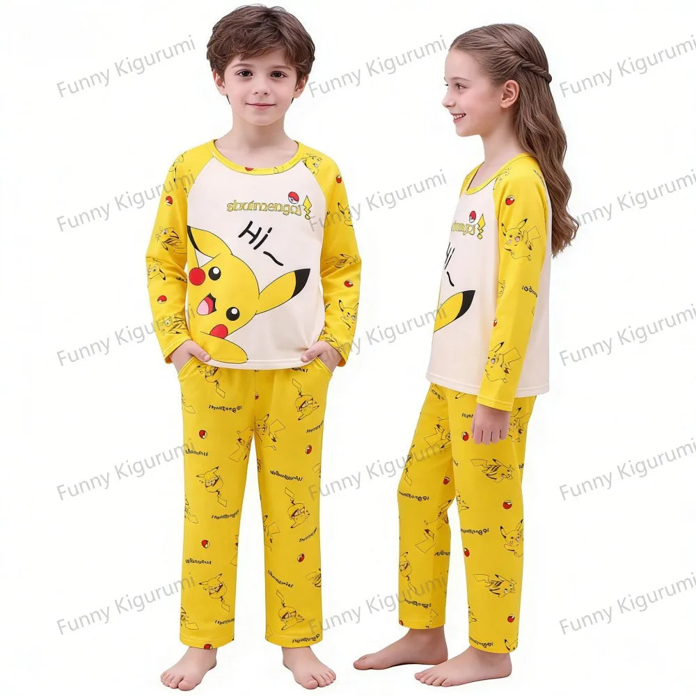 Pijamas de dibujos animados para niños de 3 a 5, 7, 9, 11 y 13 años, conjuntos de ropa para el hogar para niños, pijamas de Pikachu de manga larga para niñas, ropa de descanso para adolescentes