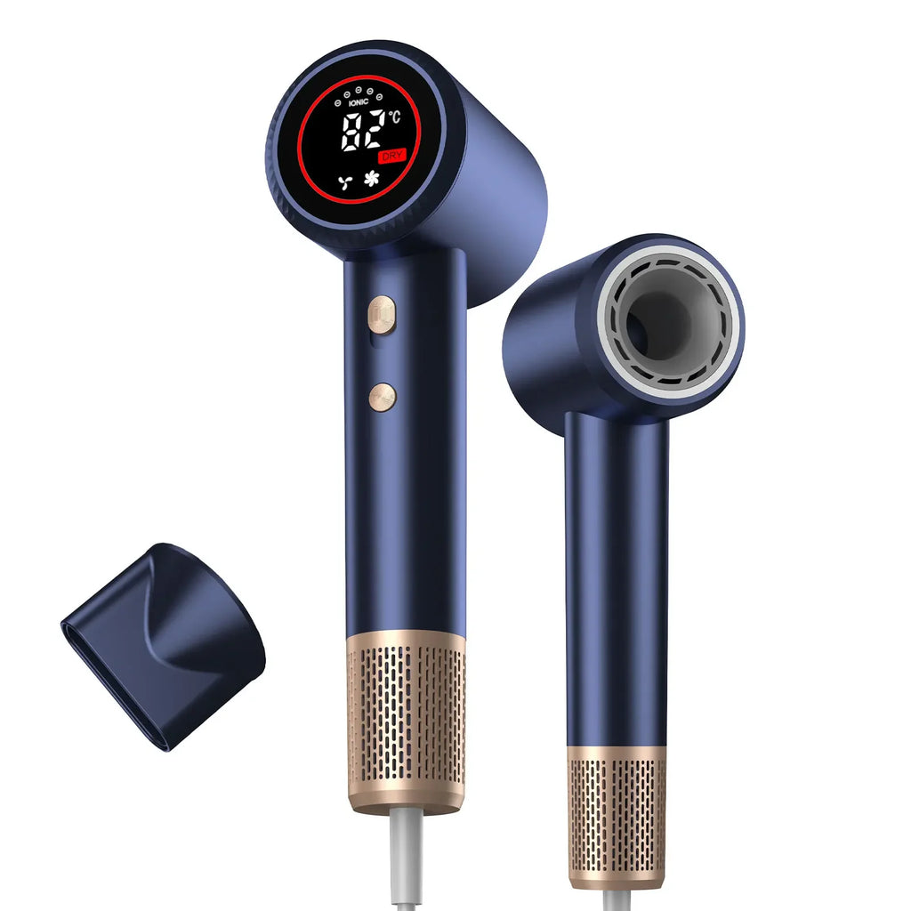 Secador de Pelo Portátil de Alta Velocidad con Iones Negativos para Uso Doméstico, Sin Aspas, Silencioso, Ligero, Cuidado del Cabello, Motor BLDC de 1500W, Pantalla Digital