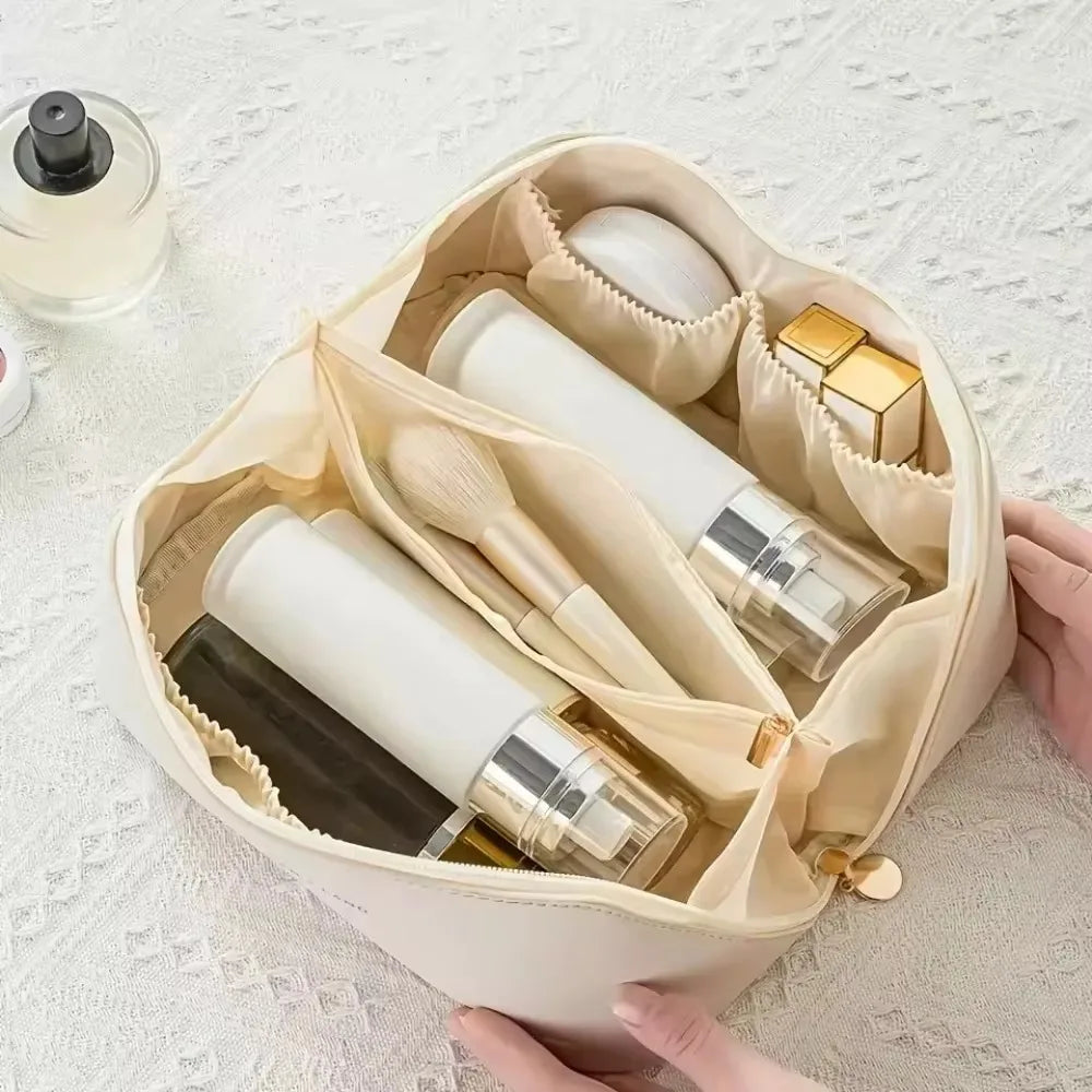 Bolsa de cosméticos de viaje grande para mujer, organizador de maquillaje de cuero, neceser femenino, estuche de maquillaje, bolsa de almacenamiento, caja de lujo para mujer