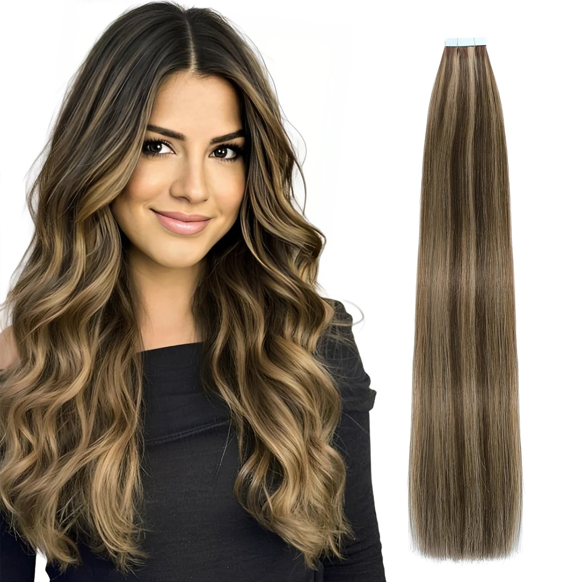 Extensiones de cabello con cinta Invisible, extensiones de cabello Remy Real para mujeres, postizos rectos de color rubio ceniza mezclado rubio platino