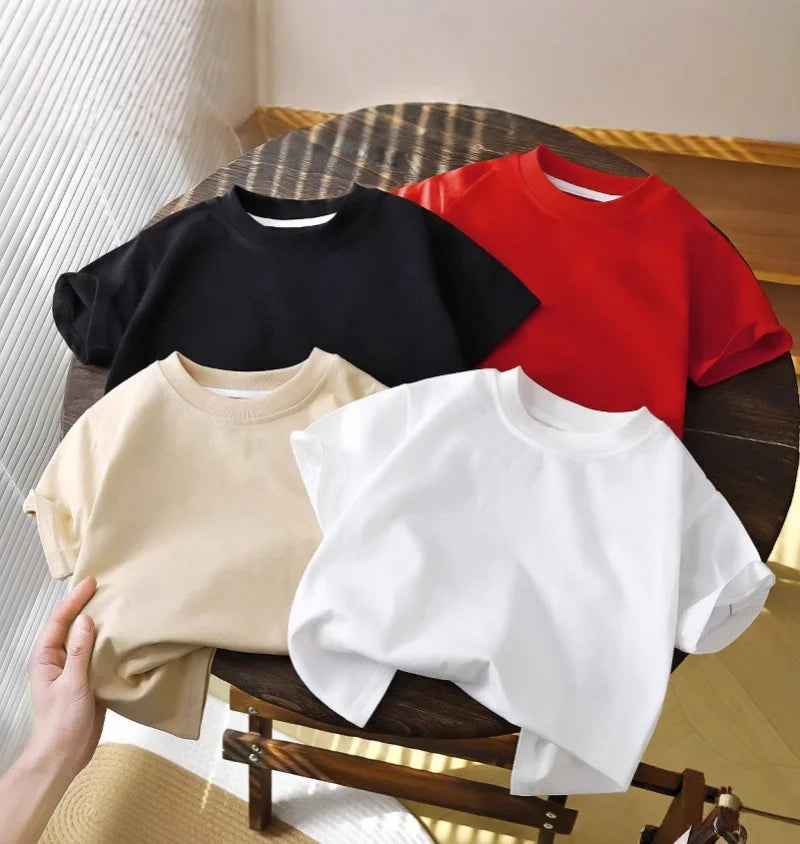Camiseta Informal de Verano para Niños de 2 a 8 Años, 100% Algodón, Color Sólido, Top de Manga Corta para Niñas, Cuello Redondo, Ropa Suave y Transpirable para Niños